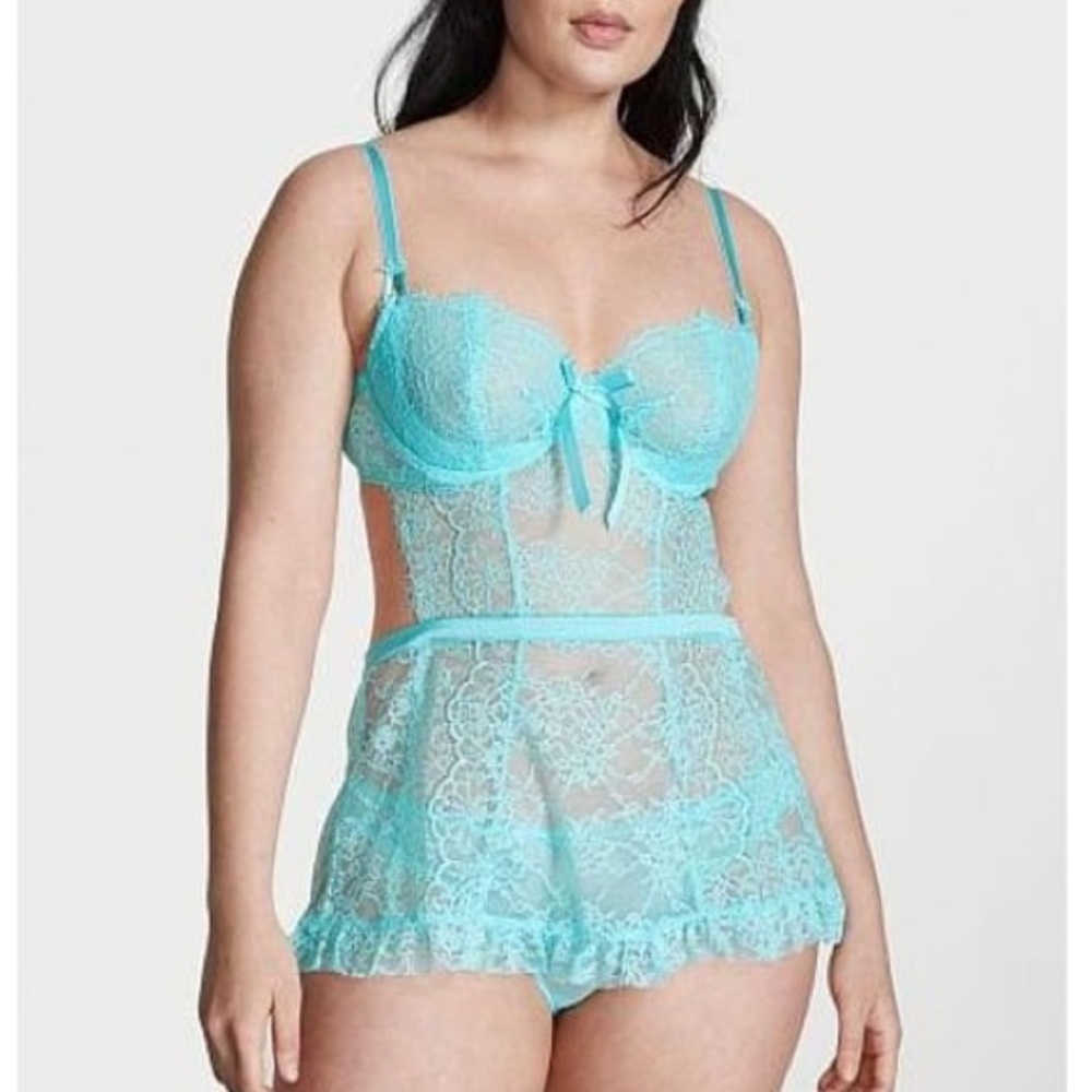NEW VICTORIA’S SECRET Wicked Open-Back Cool Aqua Babydoll Size Medium